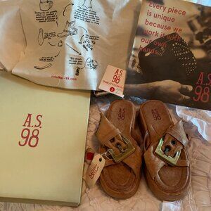 A.S.98 Natural Leather Buckle Distressed Chunky Platform Slide Sandals Women 40